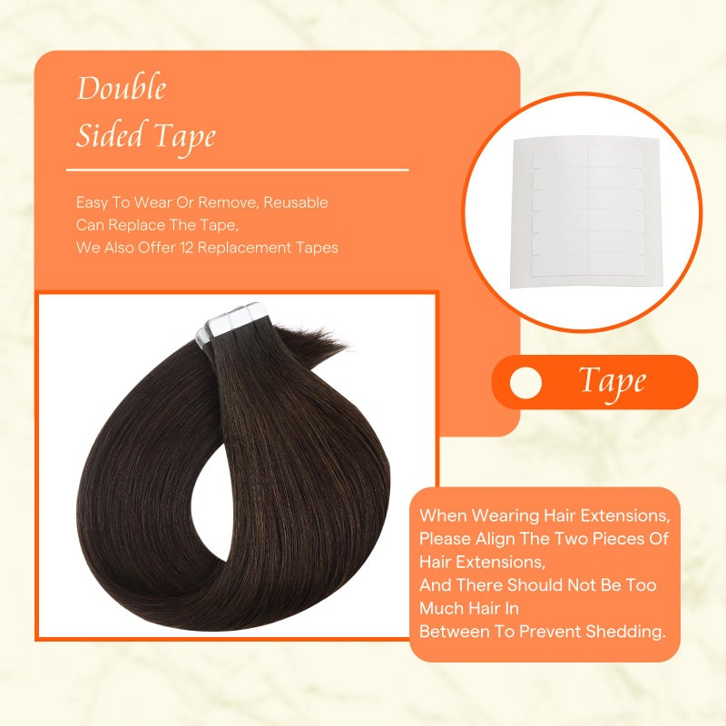 Fshine Full Shine Tape in Hair Extensions 12 Inch Color 2 Darkest Brown Straight Remy Double Side Tape Ins Human Hair Extensions 30 Grams Natural Invisible Brazilian Short Hair 20 PCS Add Volume - Image 4