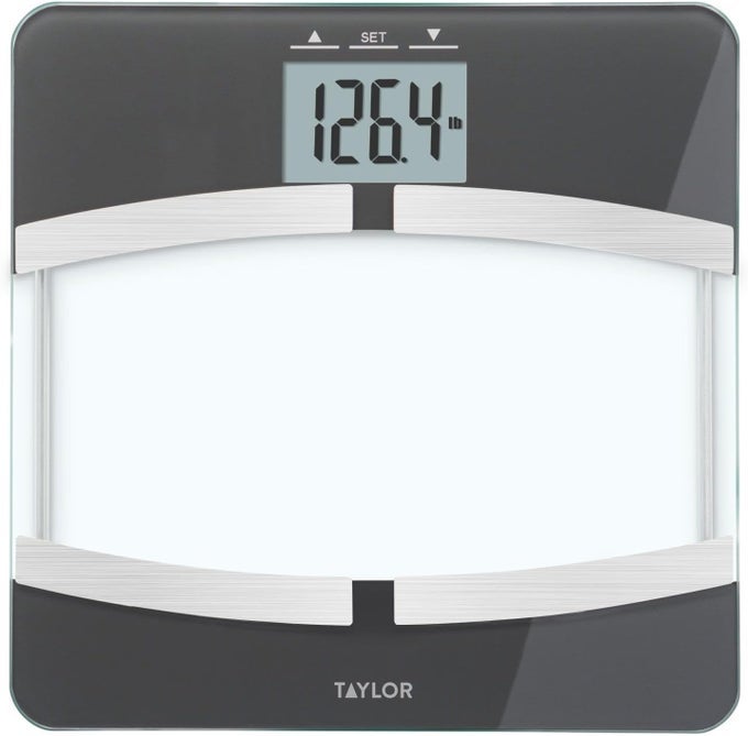 DIGITAL GLASS BODY COMPOSITION SCALE BATHROOM SCALE FOR BODY WEIGHT MEASURES BODY FAT BODY WATER MUSCLE MASS BONE MASS BMI 4USER RECOGNITION FSA HSA ELIGIBLE 400 LB CAPACITY BLACK