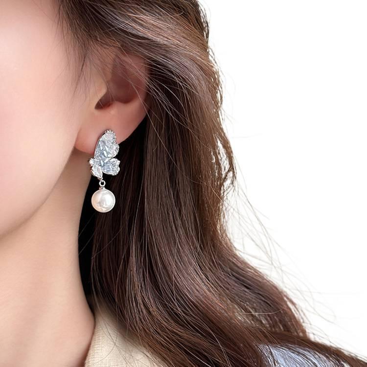 Silver Pearl Earrings with Rhinestone Detail and Lightweight Huggie Profile for Daily Wear and Elegant Styling - JOVA - Image 5