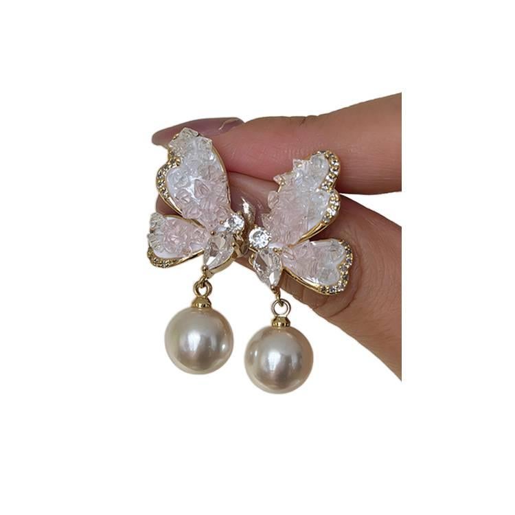Silver Pearl Earrings with Rhinestone Detail and Lightweight Huggie Profile for Daily Wear and Elegant Styling - JOVA - Image 3