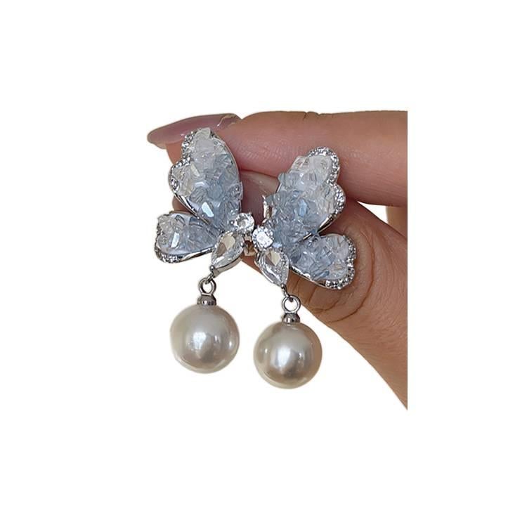 Silver Pearl Earrings with Rhinestone Detail and Lightweight Huggie Profile for Daily Wear and Elegant Styling - JOVA - Image 1