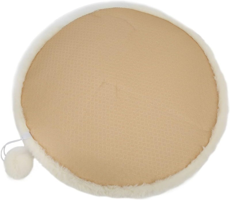 Round Pet Sleeping Mat, Round Pet Bed Mat with Small Ball Toy, Soft Imitation Rabbit Wool Indoor Outdoor Pet Sleeping Pad for Cats and Small Dogs, Non Slip Bottom, 4cm (Cheese White) - Image 5