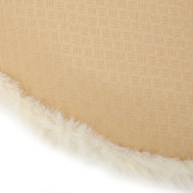 Round Pet Sleeping Mat, Round Pet Bed Mat with Small Ball Toy, Soft Imitation Rabbit Wool Indoor Outdoor Pet Sleeping Pad for Cats and Small Dogs, Non Slip Bottom, 4cm (Cheese White) - Image 2