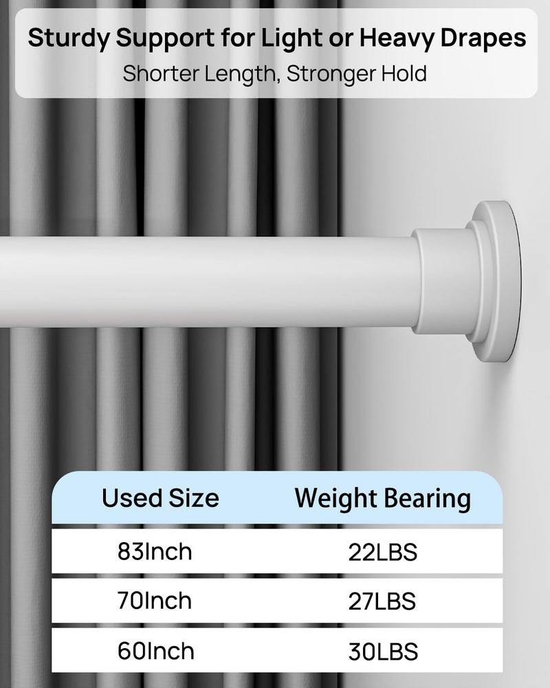 ALLZONE Shower Curtain Rod Tension No Drill, 42-83 Inches,Heavy Duty Tension Curtain Rod, Rustproof Shower Rods for Bathroom, Adjustable Spring Tension Rods for Windows,White - Image 4