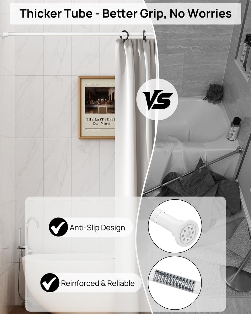 ALLZONE Shower Curtain Rod Tension No Drill, 42-83 Inches,Heavy Duty Tension Curtain Rod, Rustproof Shower Rods for Bathroom, Adjustable Spring Tension Rods for Windows,White - Image 3