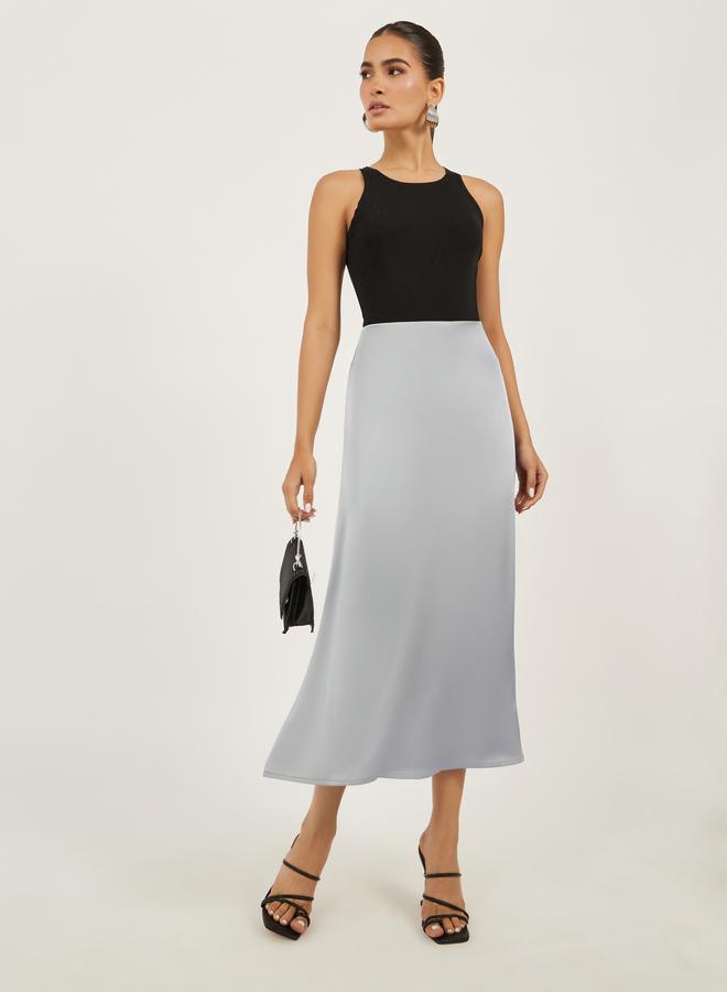 Styli Grey Satin Flared Maxi Skirt  - Image 1