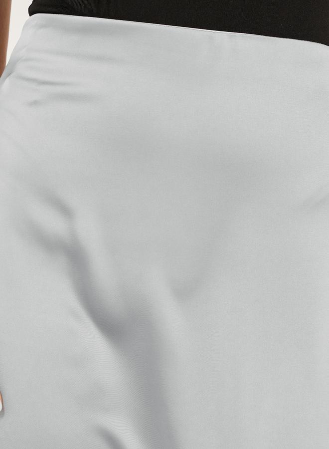 Styli Grey Satin Flared Maxi Skirt  - Image 3