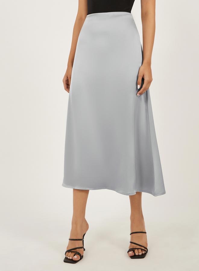 Styli Grey Satin Flared Maxi Skirt  - Image 2