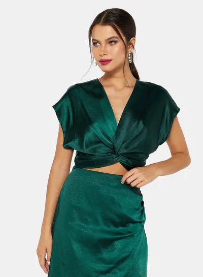 Jacqueline de Yong Satin Knot Plunge Blouse