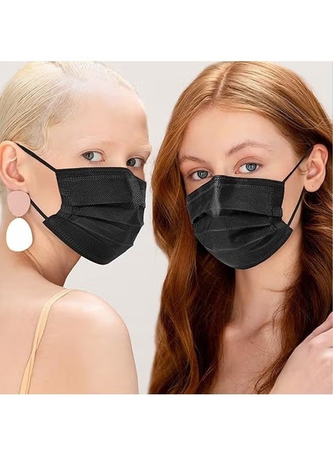 ULIOVA 50 قطعة كمامات واجهية منزلقة ثلاثية الطبقات، ناعمة التنفس مع مقصان أنف وأحزمة أذن مرنة، سوداء - Image 5
