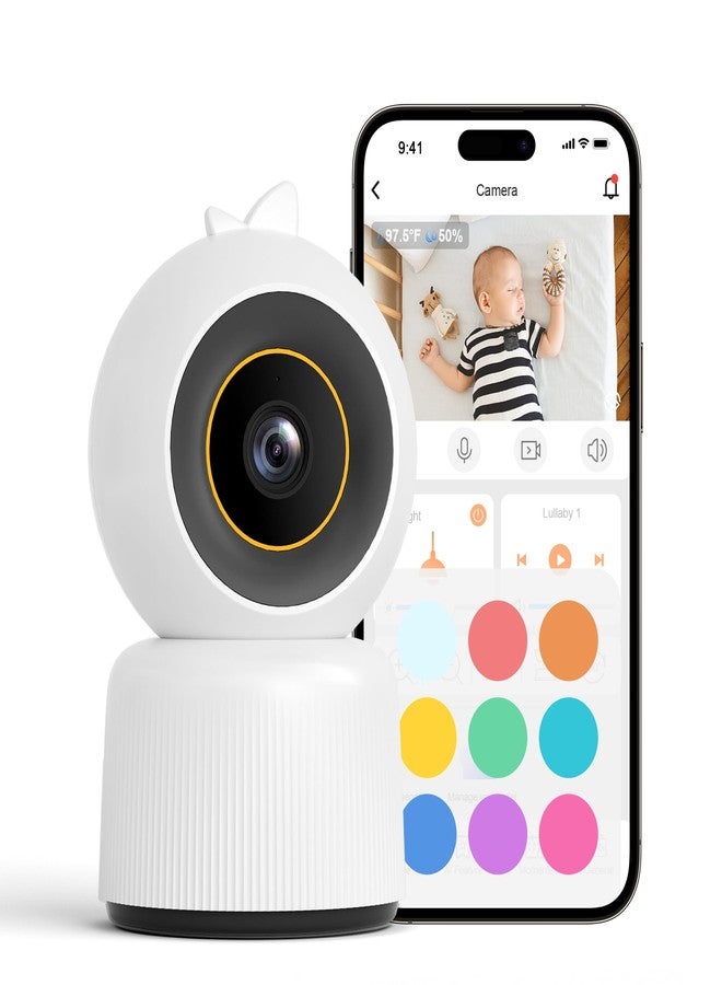 Cheego Orange 1296p HD Smart Baby Monitor with Camera and Audio, 2-Way Talk, Lullabies, Night Vision, Humidity & Temp, Multicolor Night Lamp, Includes SD Card, Free A.I. App, Secure Wi-Fi Video Camera - Image 1