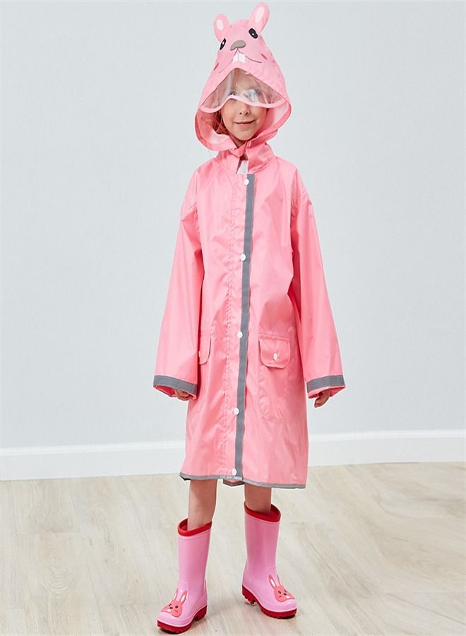 Loquat Children's Raincoat Full Picture Printed Thin Hooded Poncho Pink 