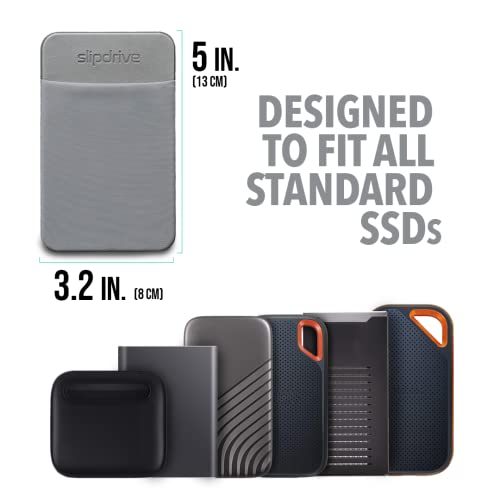 Slipdrive - Portable Hard Drive Sleeve for Laptop - SSD Solid State Drive - Reusable Adhesive - 5” x 3.2” Stick on External Hard Drive Carrying Case - Travel Pocket Pouch (Small, Gray) - Image 2