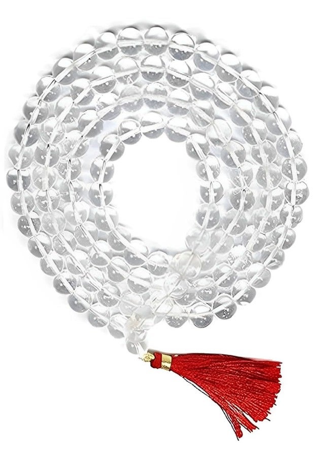 Trishakti Diamond Cut Clear Quartz Crystal Jaap Mala Gemstone 108+1 Beads Necklace - Image 1