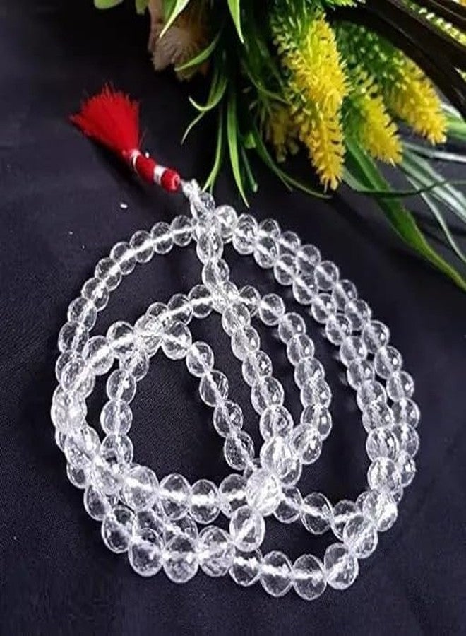 Trishakti Diamond Cut Clear Quartz Crystal Jaap Mala Gemstone 108+1 Beads Necklace - Image 3