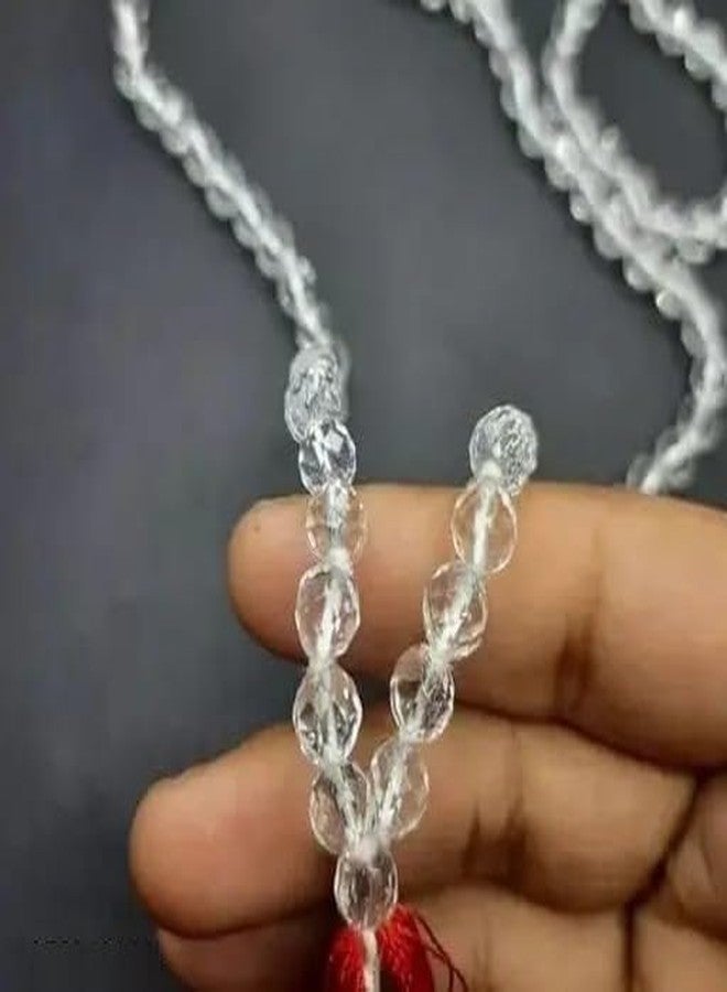 Trishakti Diamond Cut Clear Quartz Crystal Jaap Mala Gemstone 108+1 Beads Necklace - Image 4