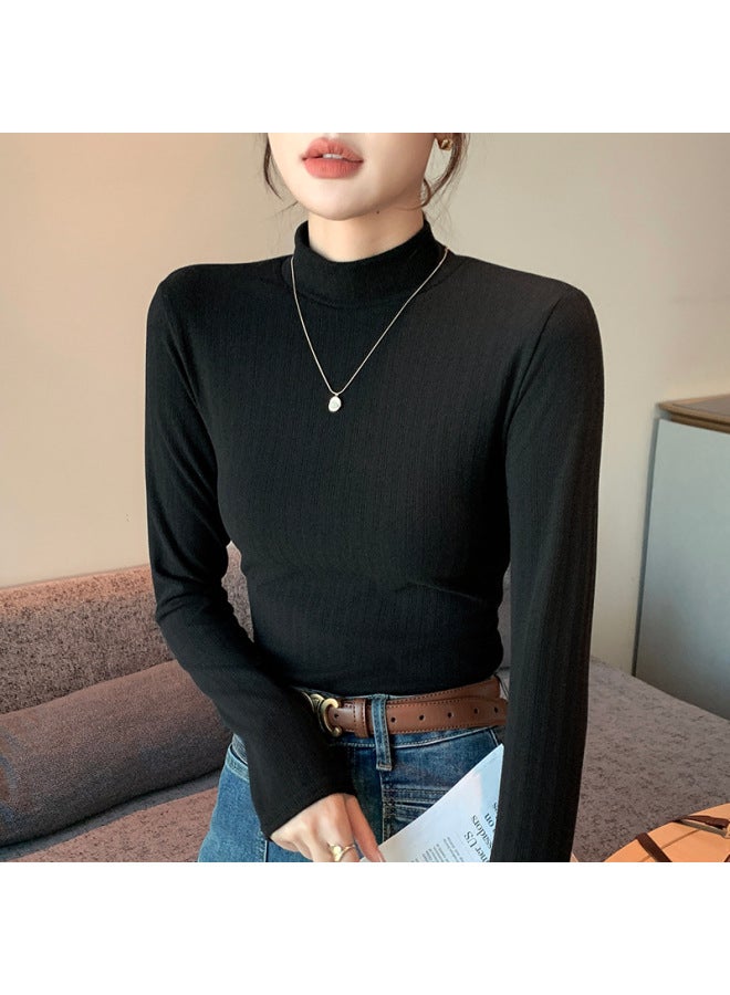 H337 Double-sided Velvet Half Turtleneck Bottoming Knitwear For Women, Autumn And Winter Style Inner Long-sleeved Warm Top