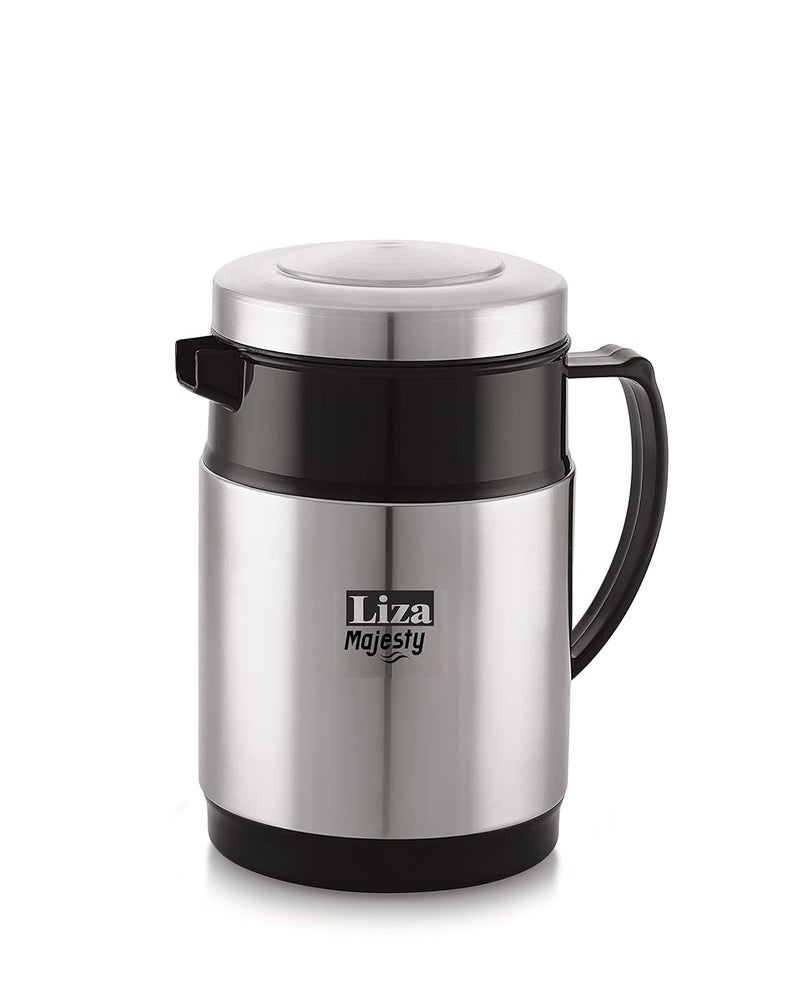 Liza Majesty PU Insulated Stainless Steel Kettle Water/Tea/Coffee Insulated Flask (Silver with Black) (Majesty- 800 ML) - Image 1