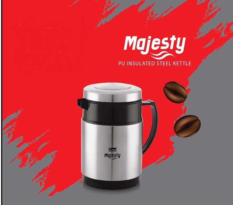 Liza Majesty PU Insulated Stainless Steel Kettle Water/Tea/Coffee Insulated Flask (Silver with Black) (Majesty- 800 ML) - Image 5