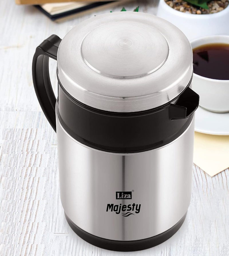 Liza Majesty PU Insulated Stainless Steel Kettle Water/Tea/Coffee Insulated Flask (Silver with Black) (Majesty- 800 ML) - Image 2