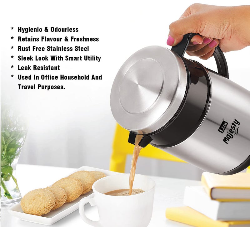 Liza Majesty PU Insulated Stainless Steel Kettle Water/Tea/Coffee Insulated Flask (Silver with Black) (Majesty- 800 ML) - Image 4
