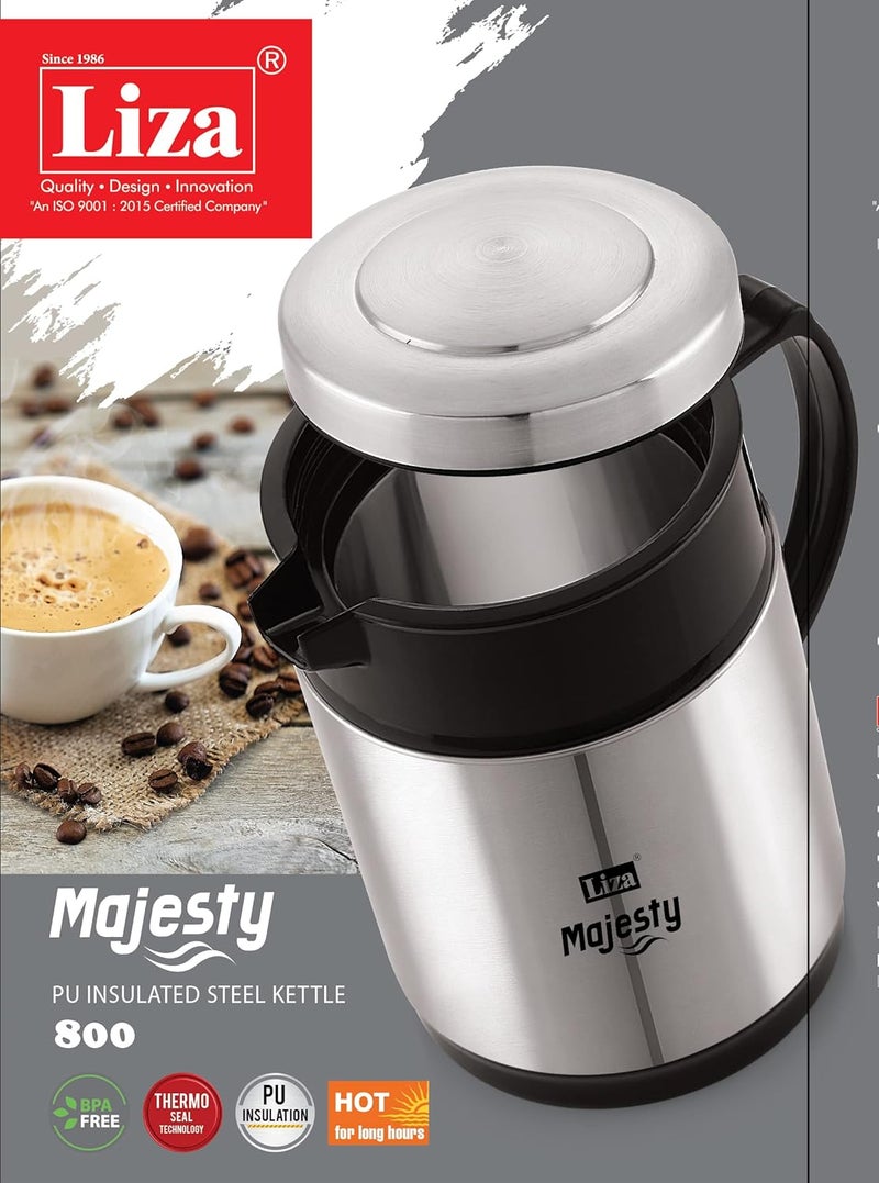 Liza Majesty PU Insulated Stainless Steel Kettle Water/Tea/Coffee Insulated Flask (Silver with Black) (Majesty- 800 ML) - Image 3