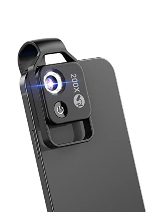 Generic 200X Phone Mini Pocket Microscope with LED Light/Universal Clip, Nano Zoom Portable Digital Microscope Camera Attachments for 99% Smartphone, Microworld for Kids Adults  - Image 1