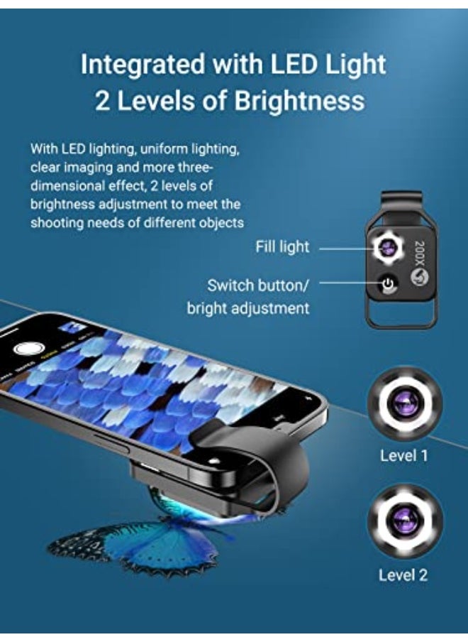 Generic 200X Phone Mini Pocket Microscope with LED Light/Universal Clip, Nano Zoom Portable Digital Microscope Camera Attachments for 99% Smartphone, Microworld for Kids Adults  - Image 4