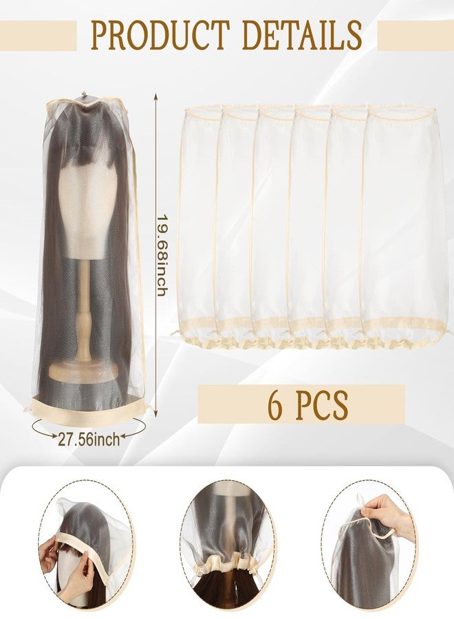 Loopeer 6 Pcs Wig Storage Bags Adjustable Wig Bag with Drawstring Portable Travel Organizer for keep from Dirt Dust(Beige) - Image 2