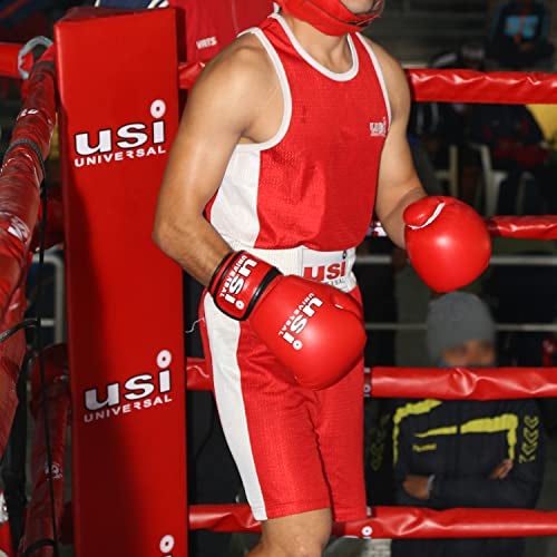 USI UNIVERSAL Boxing Dress for Men, Boxing Uniform Sleeveless Vest & Shorts Set, Boxing Dress for Training Punching, Sparring Fitness Gym Kickboxing Shorts Men (Red, Size 34) - Image 2