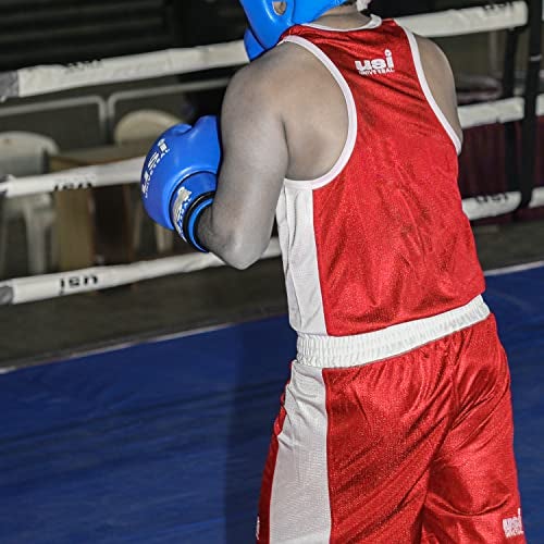 USI UNIVERSAL Boxing Dress for Men, Boxing Uniform Sleeveless Vest & Shorts Set, Boxing Dress for Training Punching, Sparring Fitness Gym Kickboxing Shorts Men (Red, Size 34) - Image 4