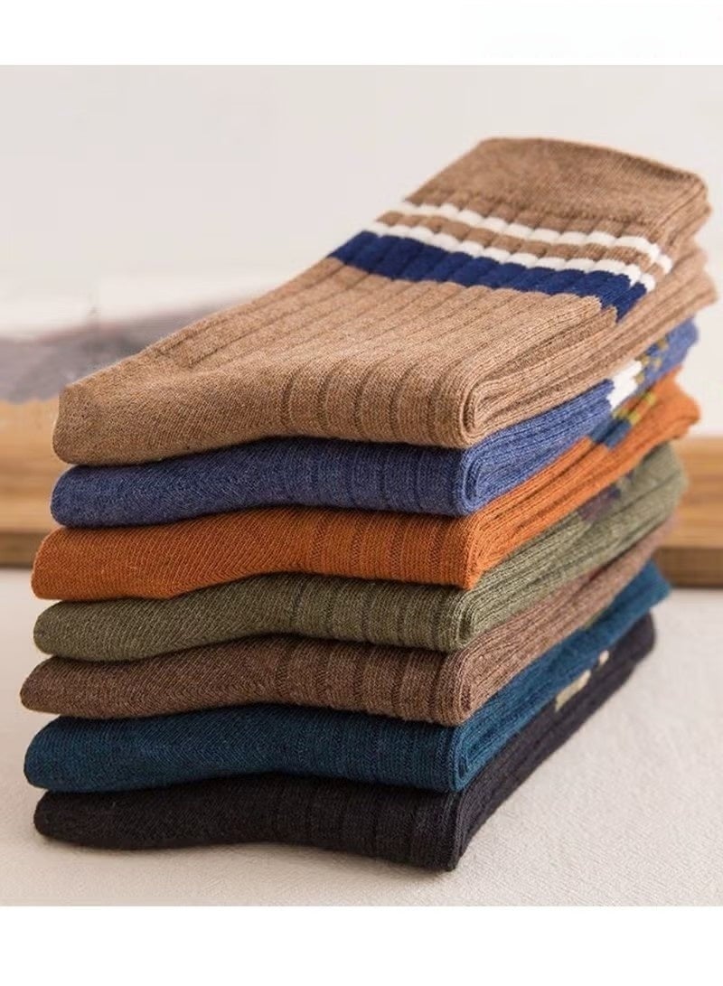 7 Pairs Unisex Striped Socks Mid-Calf Cotton Socks for All Seasons Vintage Crew Socks Casual Athletic Socks Stretch Comfort Daily Socks - Image 2
