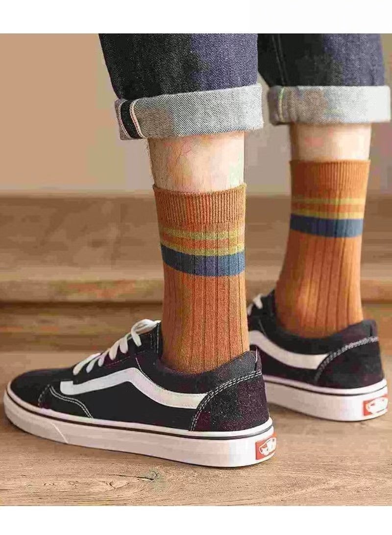 7 Pairs Unisex Striped Socks Mid-Calf Cotton Socks for All Seasons Vintage Crew Socks Casual Athletic Socks Stretch Comfort Daily Socks - Image 4