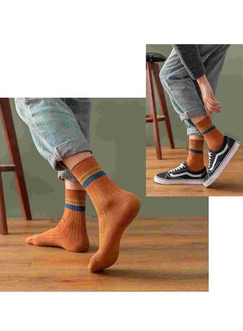 7 Pairs Unisex Striped Socks Mid-Calf Cotton Socks for All Seasons Vintage Crew Socks Casual Athletic Socks Stretch Comfort Daily Socks - Image 5