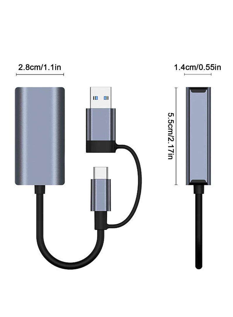 USB C Ethernet Adapter, Fast USB to Ethernet, Type-C to RJ45 Adapter Work for MacWindows, Network Adapter USB Ethernet Adapter for Laptop Tablets and Computers
