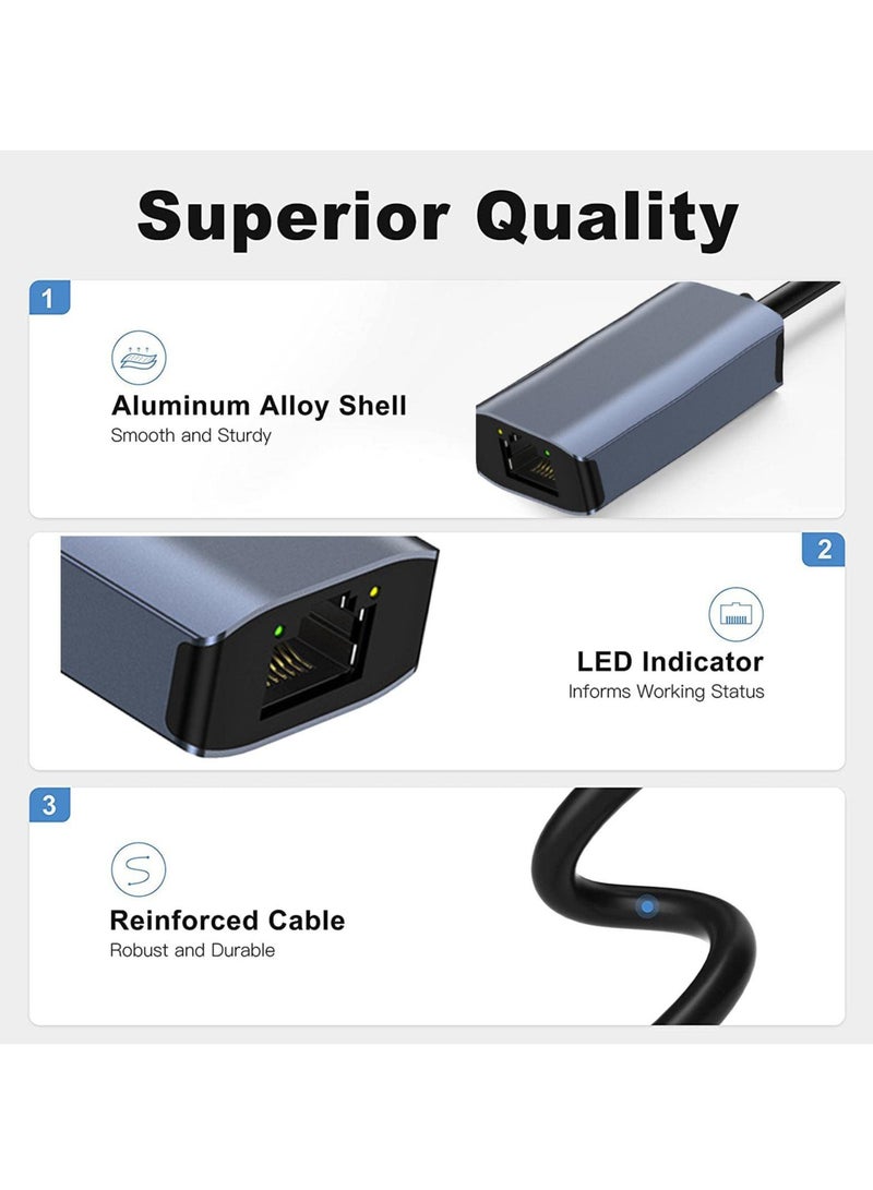 USB C Ethernet Adapter, Fast USB to Ethernet, Type-C to RJ45 Adapter Work for MacWindows, Network Adapter USB Ethernet Adapter for Laptop Tablets and Computers