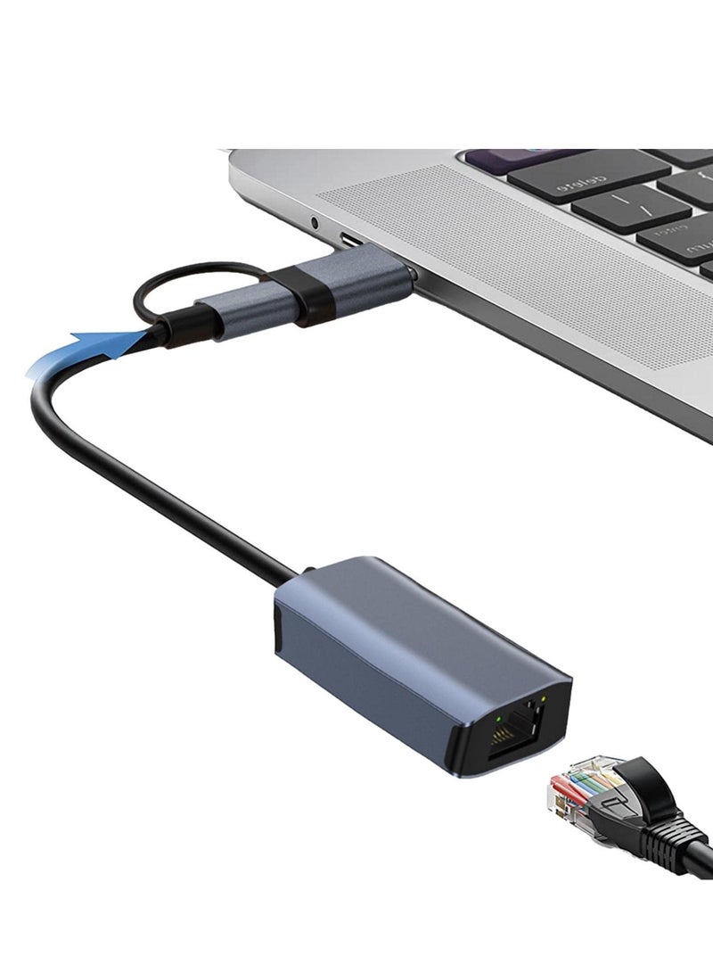 USB C Ethernet Adapter, Fast USB to Ethernet, Type-C to RJ45 Adapter Work for MacWindows, Network Adapter USB Ethernet Adapter for Laptop Tablets and Computers