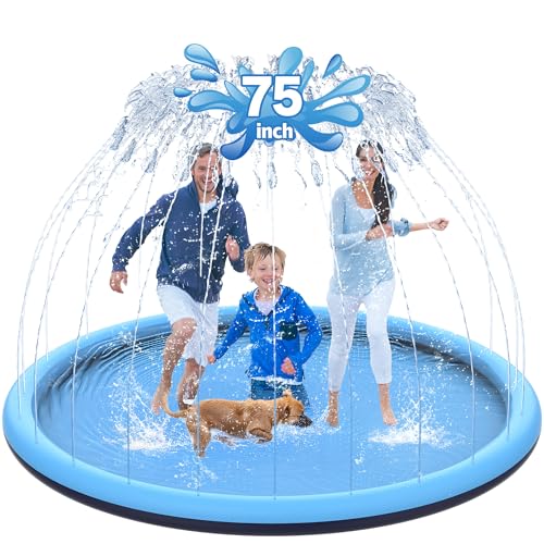CACSPS 75 NonSlip Splash Pad for Kids and Dog Thicken Sprinkler Pool Summer Outdoor Water Toys Extra Large Backyard Wading Pool for Children Boys Girls or Pet Dog Blue - Image 1