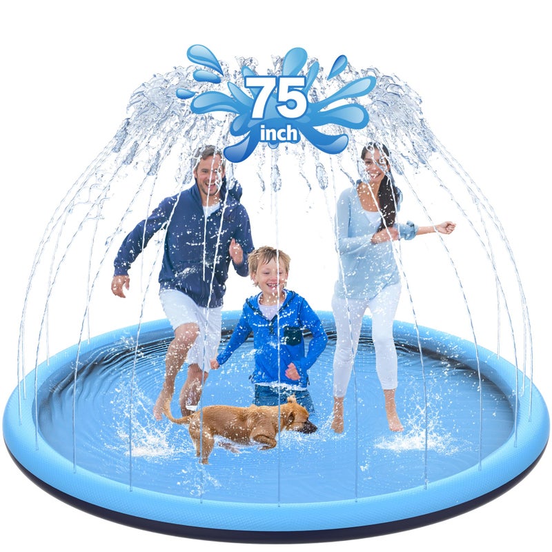 CACSPS 75 NonSlip Splash Pad for Kids and Dog Thicken Sprinkler Pool Summer Outdoor Water Toys Extra Large Backyard Wading Pool for Children Boys Girls or Pet Dog Blue - Image 4