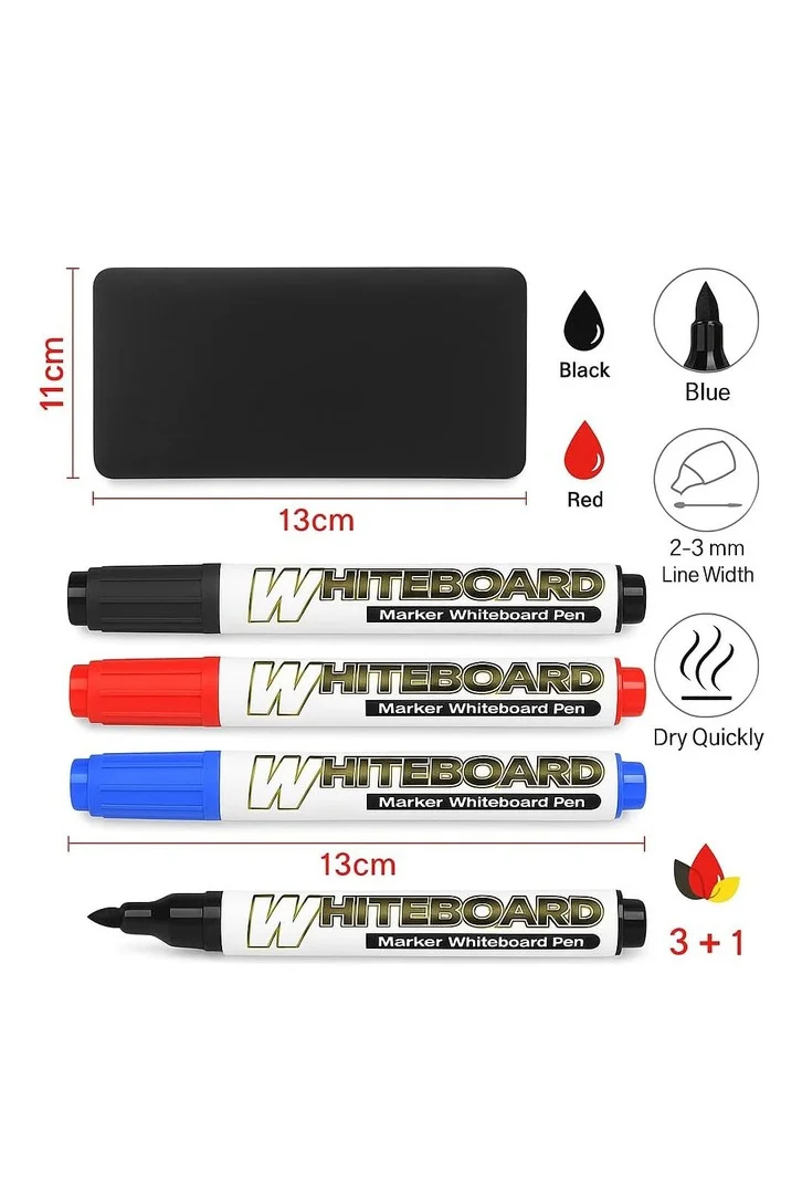 شير ذا لوف  Share The Love Whiteboard Marker Set – 3pcs Colored Dry Erase Markers with Eraser for White Boards, School Classrooms, Offices & Presentations