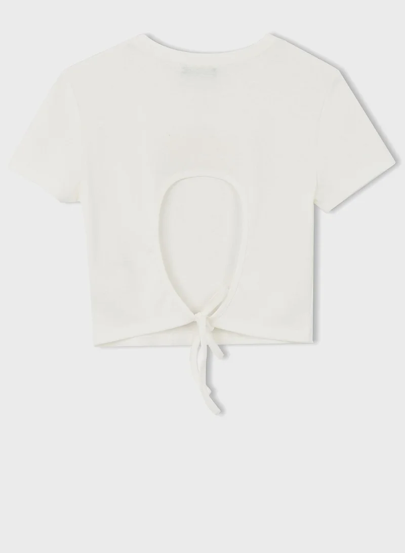 DeFacto Crew Neck Printed Crop Top Short Sleeve T-Shirt