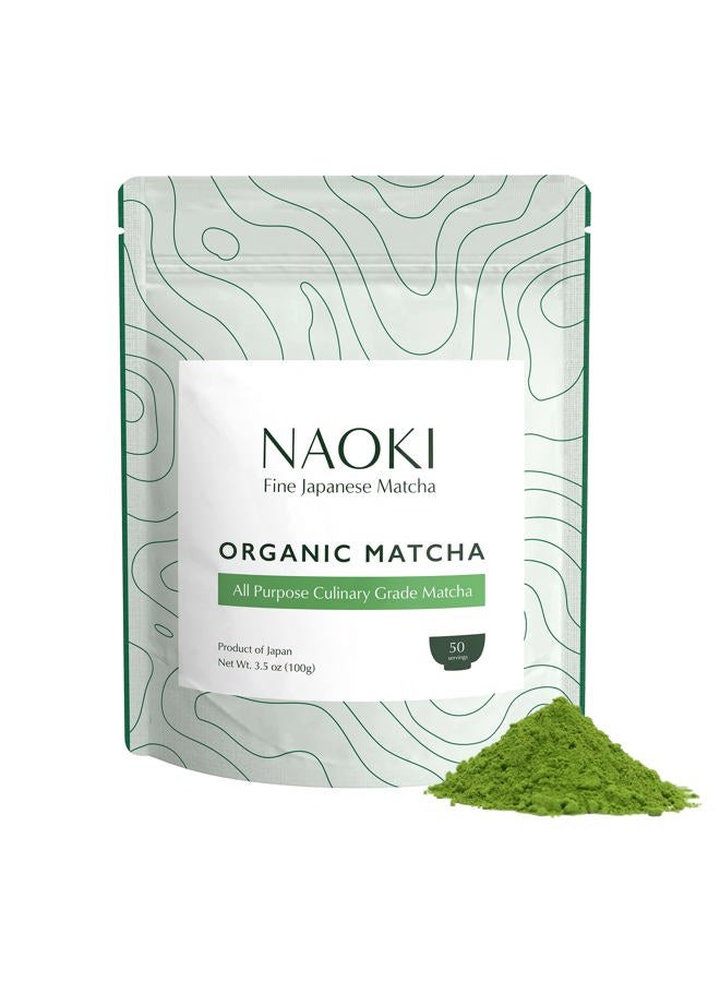 Naoki Matcha Organic All Purpose Blend - Authentic Japanese Culinary Grade Matcha Green Tea Powder from Japan (100g / 3.5oz) - Image 1