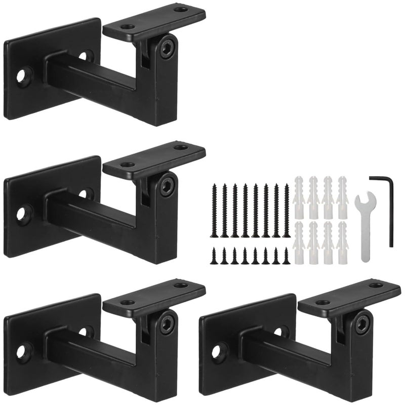 Heavy Duty Adjustable Stair Handrail Brackets 4 Piece Set Black Indoor Outdoor Use - Image 1