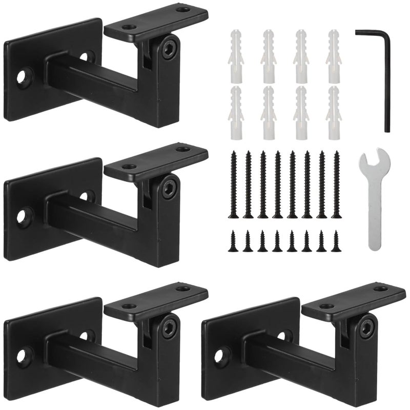 Heavy Duty Adjustable Stair Handrail Brackets 4 Piece Set Black Indoor Outdoor Use - Image 3