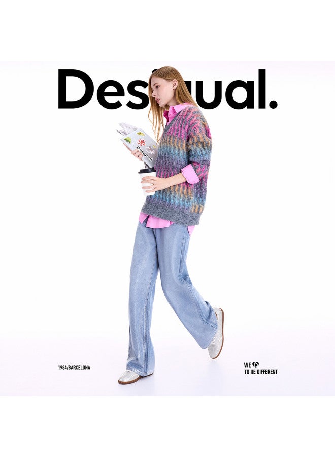 DESIGUAL [Spanish Fashion Luxury] 25 Autumn Winter New Loose Color Block Cable Knit V-Neck Long Sleeve Women'S Knitted Sweater - Image 3