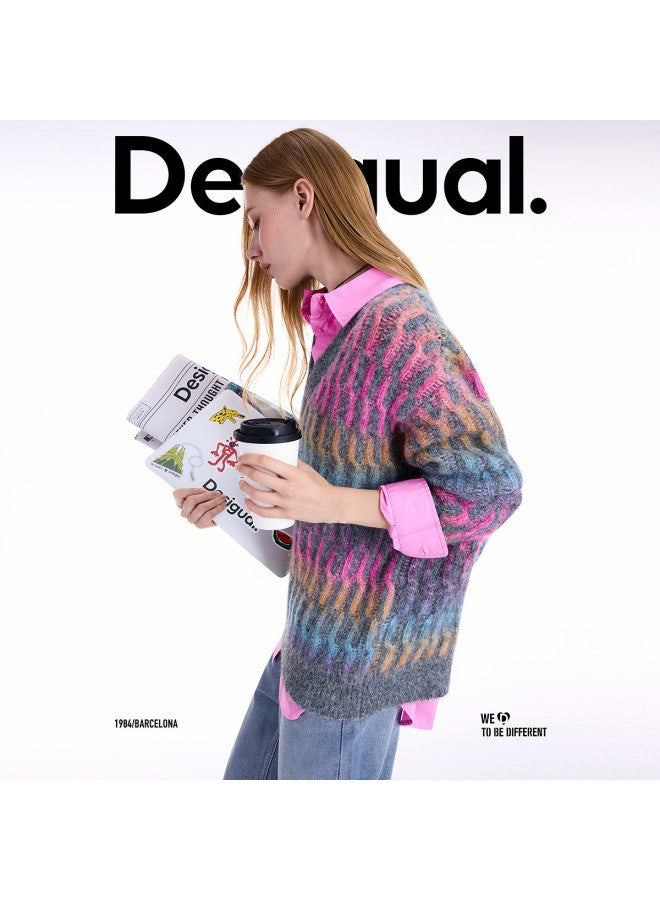 DESIGUAL [Spanish Fashion Luxury] 25 Autumn Winter New Loose Color Block Cable Knit V-Neck Long Sleeve Women'S Knitted Sweater - Image 4