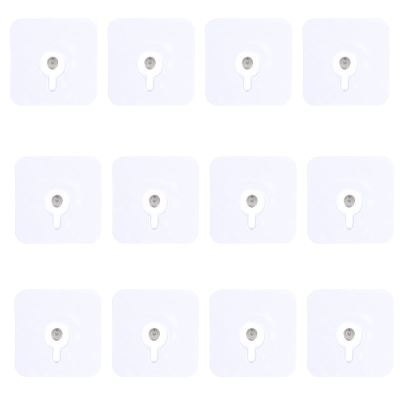 12pcs Picture Hangers: Clear Adhesive Hooks - No Drill Transparent Wall Hooks - Heavy Duty Self-Adhesive Hangers For Bathroom Kitchen - Image 1