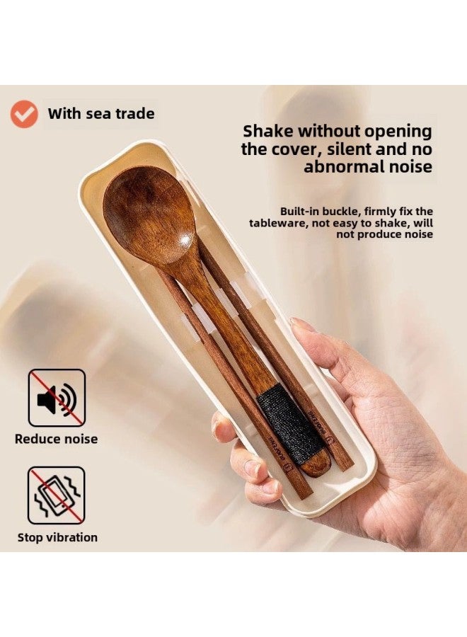 Wooden Tableware Suit One-person Chopsticks Spoon Portable Tableware Three-piece Children's And Student's Tableware Storage Box-Specifications:Default-Color: Red Sandalwood Chopsticks + Lotus Wooden Spoon + Pp Storage Box - Image 4