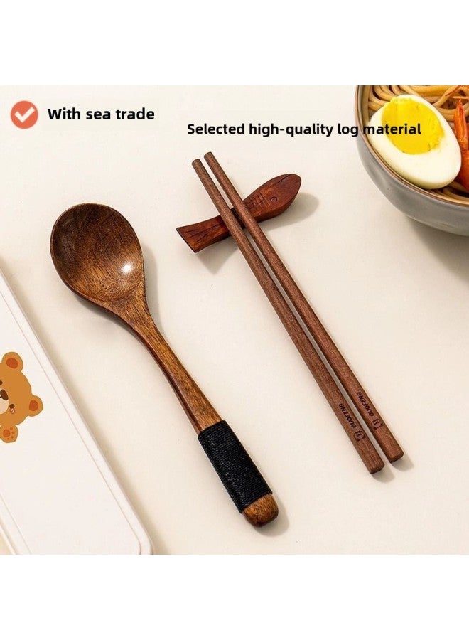 Wooden Tableware Suit One-person Chopsticks Spoon Portable Tableware Three-piece Children's And Student's Tableware Storage Box-Specifications:Default-Color: Red Sandalwood Chopsticks + Lotus Wooden Spoon + Pp Storage Box - Image 5
