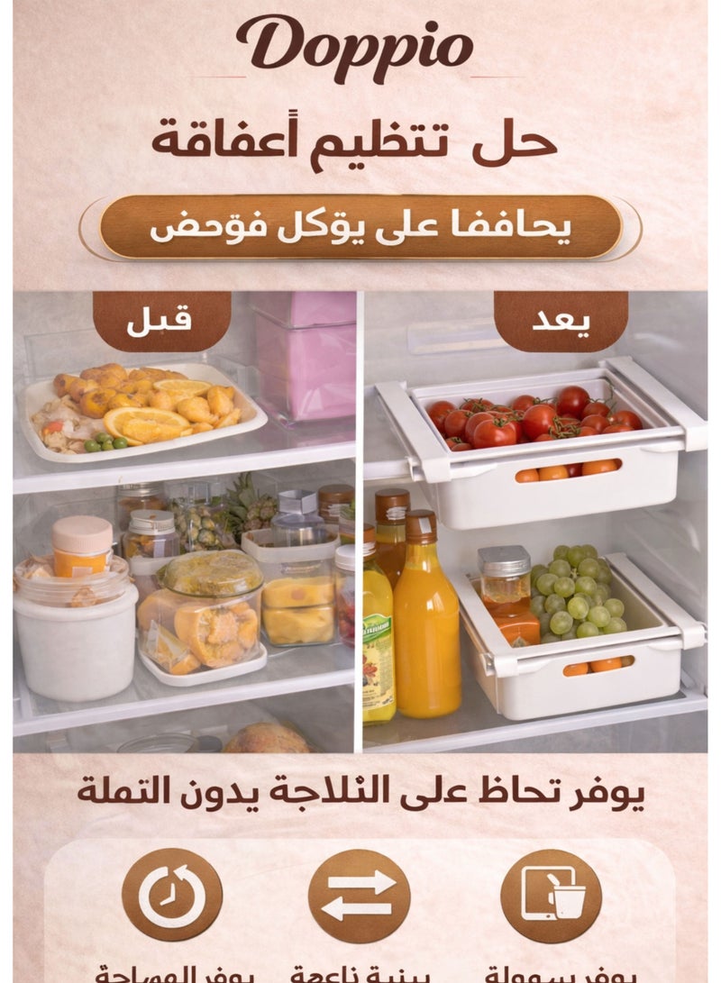 دوبيو درج منظم ثلاجة دوبيو قابل للتعديل - سلة تخزين قابلة للتوسيع، صينية منظم ثلاجة منزلقة للفواكه والخضراوات والبيض - Image 4